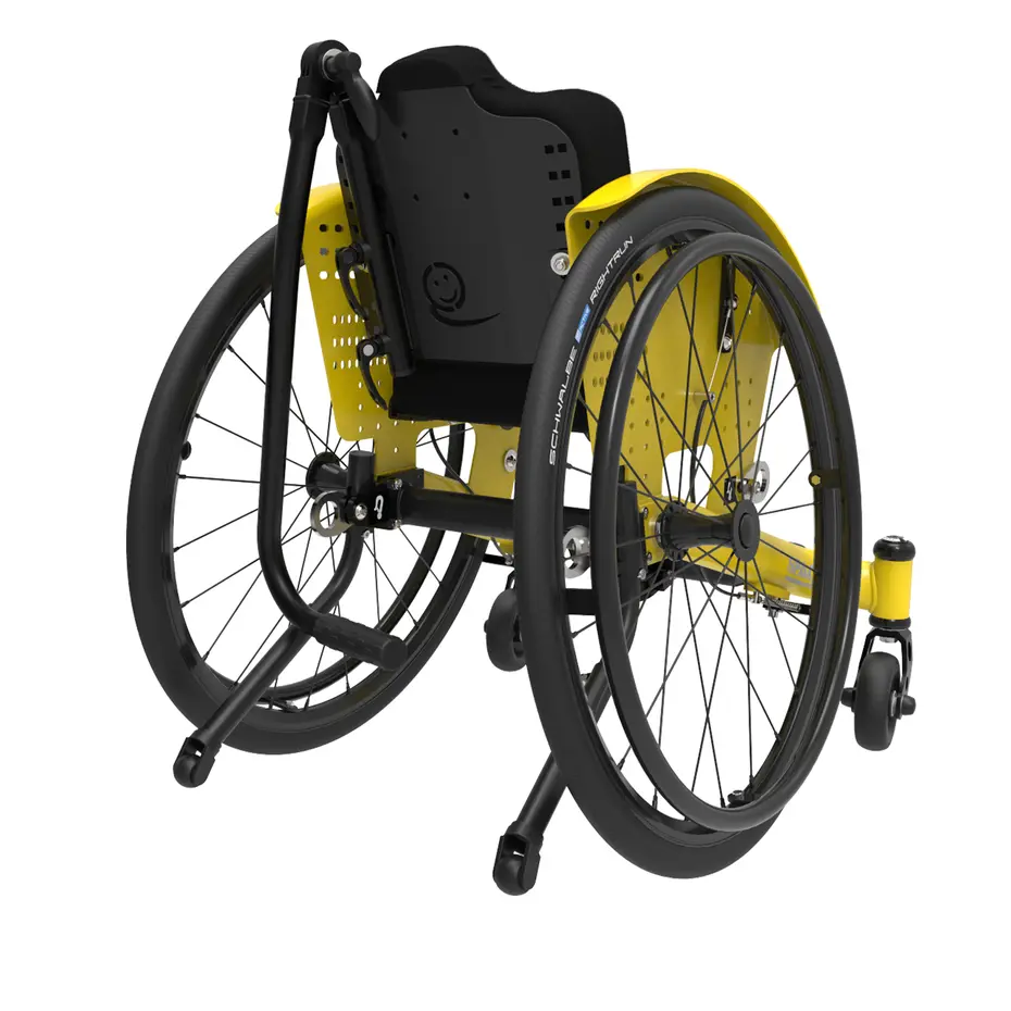 Rear view of Ottobock Kiddo children’s wheelchair.