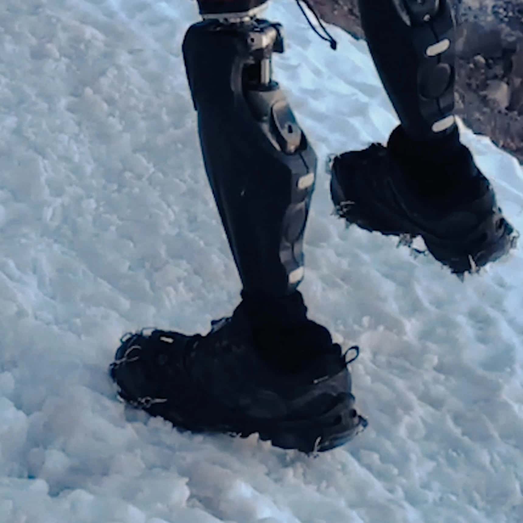 Prosthetic legs on a mountain